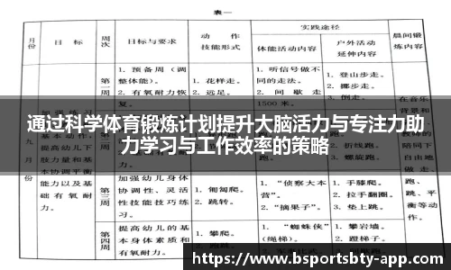 通过科学体育锻炼计划提升大脑活力与专注力助力学习与工作效率的策略